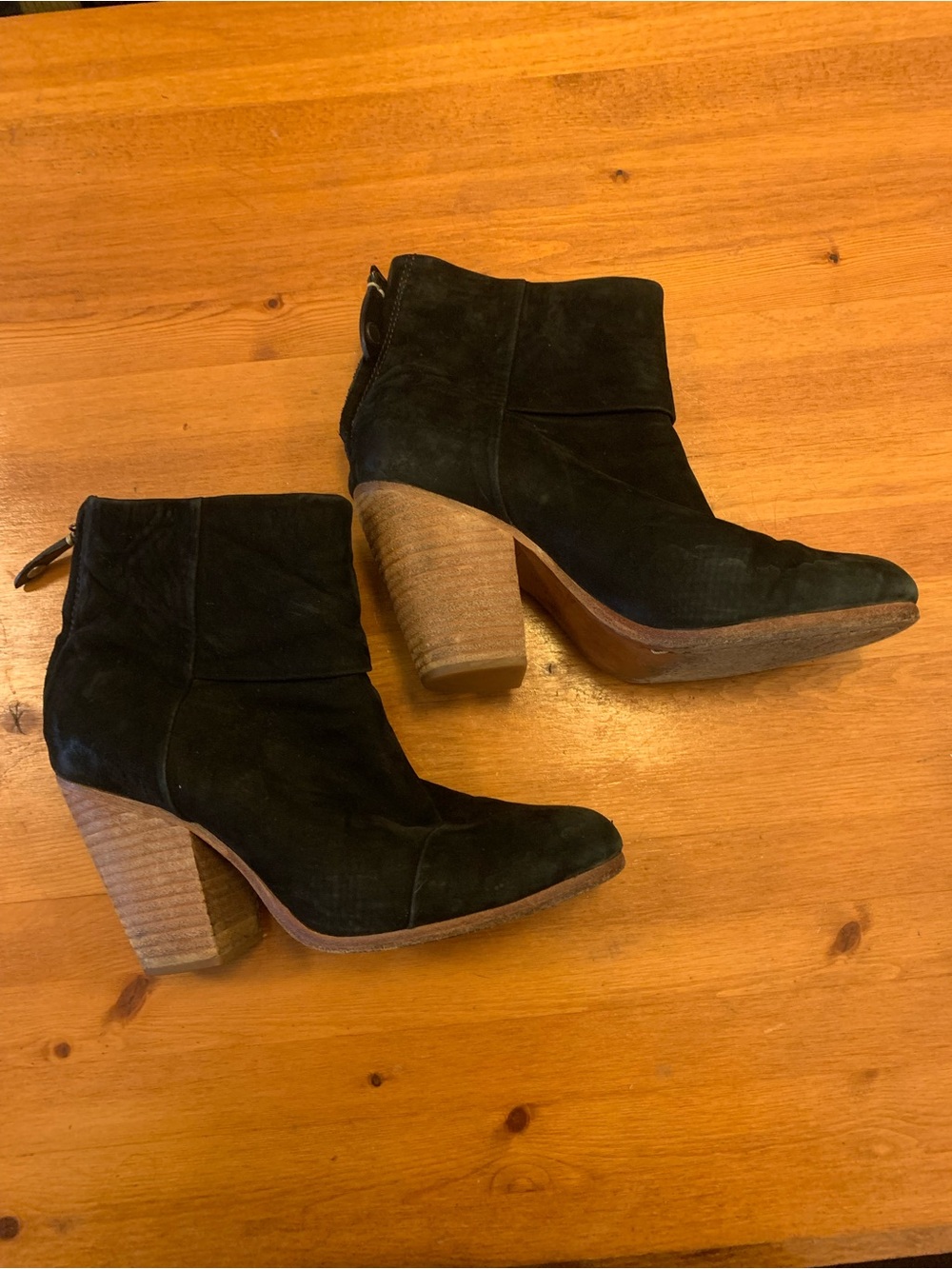 Rag & Bone Black Suede Women's Ankle Booties with Stacked Heel